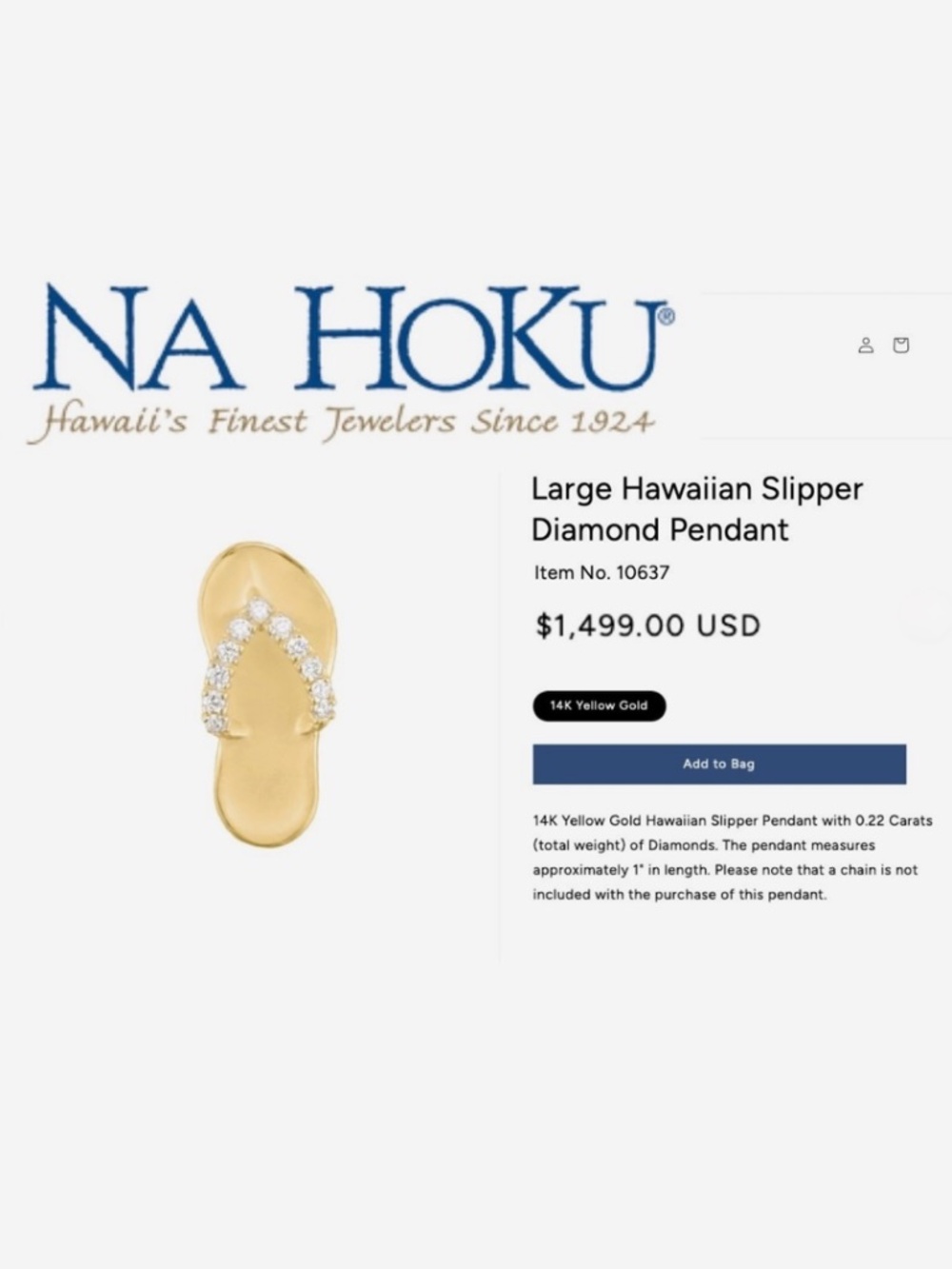 14K Yellow Gold NA HOKU DIAMOND LARGE HAWAIIAN SLIPPER Flip Flop Sandal Pendant
